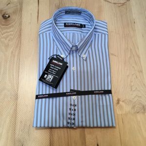 Men’s Kirkland dress shirt 16-34 blue brown stripe